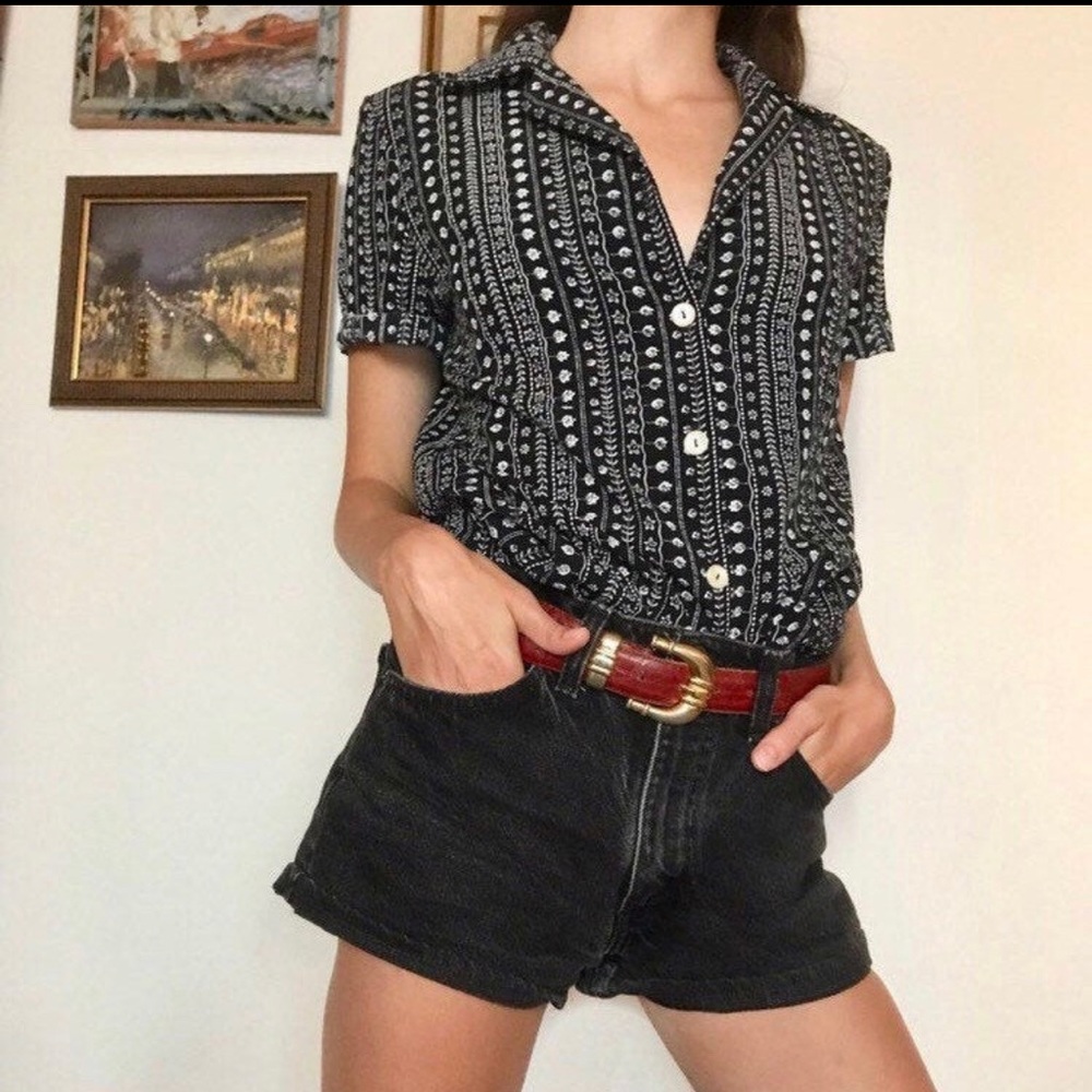 Vintage Floral Black & White Blouse